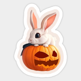 bunny with his big halloween pumpkin Sticker